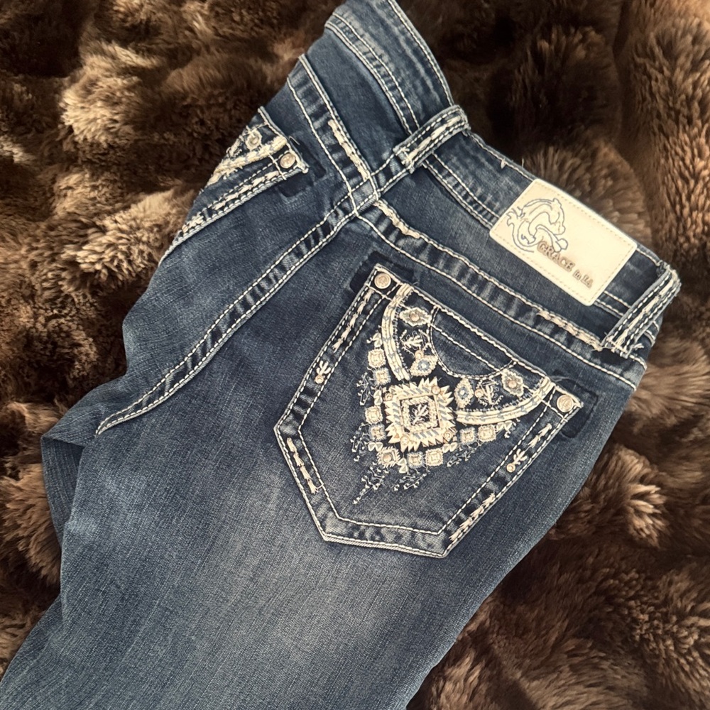 Grace Dark Blue Embroidered Boot Cut Jeans